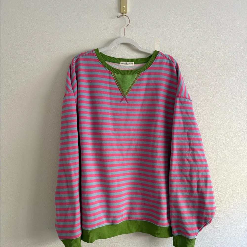 Natural Life Oversized Striped Crewneck in taffy twist women’s S/M - Picture 7 of 7